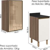 Armario Aereo Balcao 1p Vidro 40cm Mdf Kali Nicioli Carvalho Toq Off White Cetim - 3