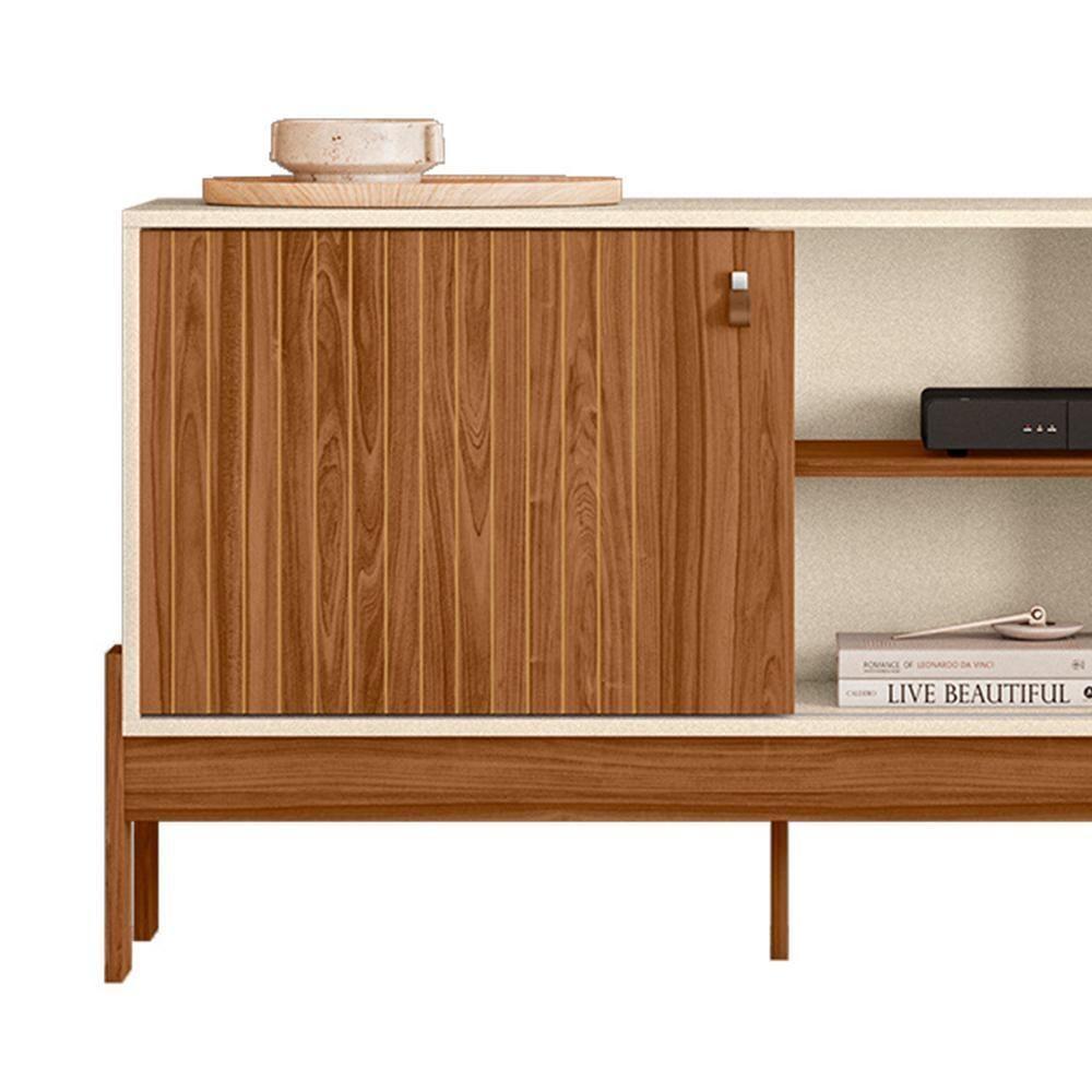 Rack Bancada Com Painel Wood 120cm Cinamomo Mel/off White Para Tv Até 42” - Mobler Cinamomo Mel/off White - 4