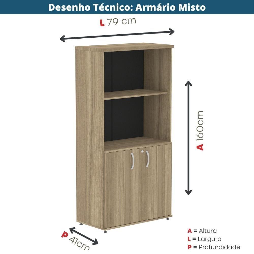 Armário Misto P25 Pandin 80 Cm (largura) Em Mdp Cor Noce Naturalle Com 2 Portas E 3 Prateleiras - 7