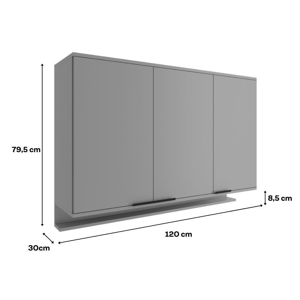 Armário Aéreo De Cozinha Miami 1200mm 3 Portas C Porta Temperos Carraro Cinza Titânio - 2