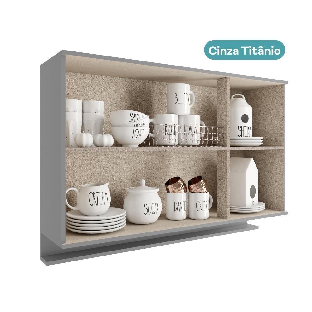 Armário Aéreo De Cozinha Miami 1200mm 3 Portas C Porta Temperos Carraro Cinza Titânio - 4