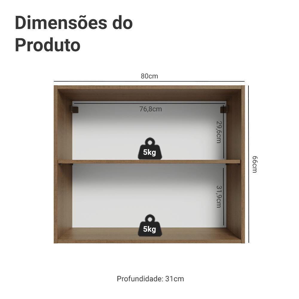 Armário Aéreo 80 Cm 2 Portas Vik Madesa Rustic/branco - 2