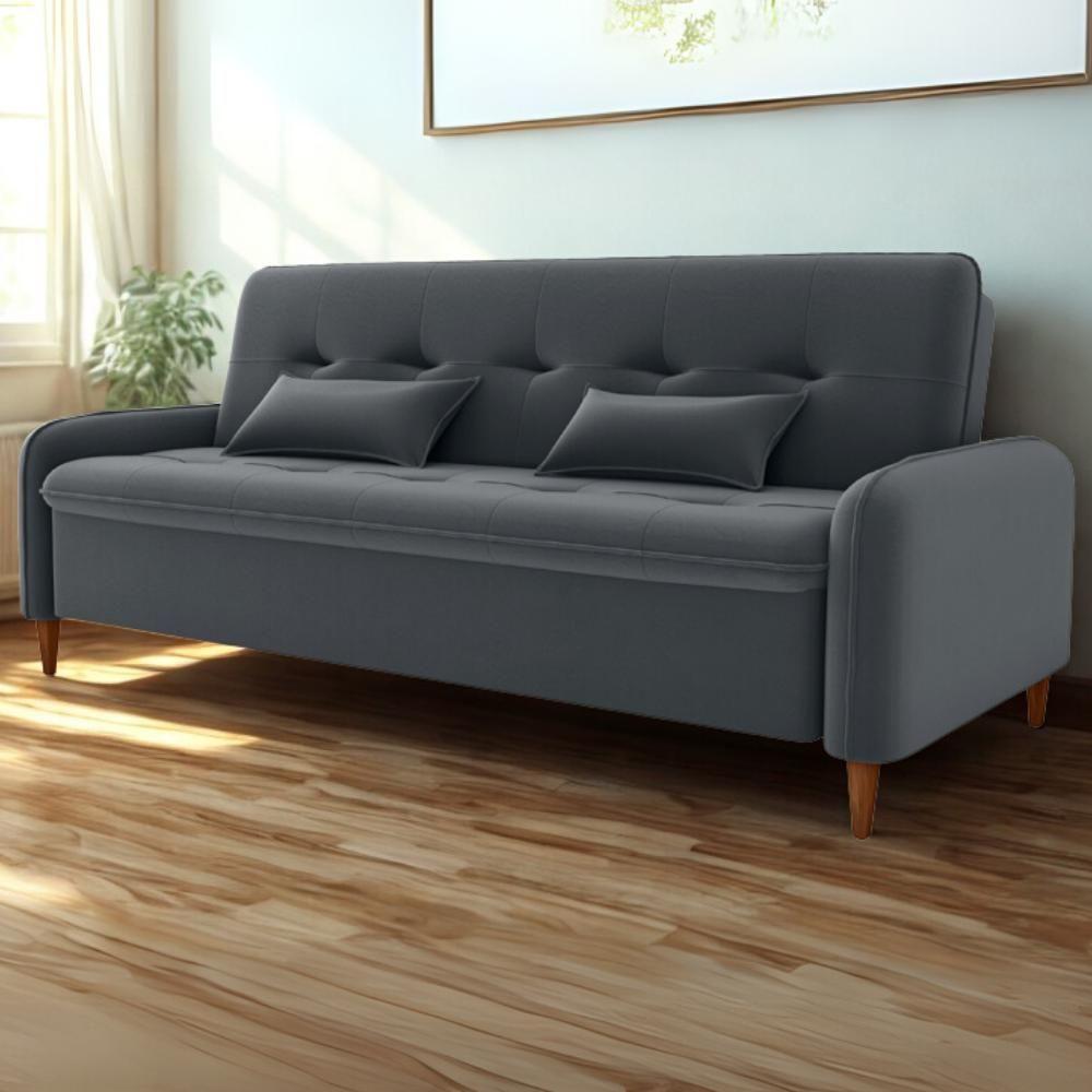 Sofa Cama 2 Lugares 206cm Donna Veludo E425 Milani Store Cinza - 2