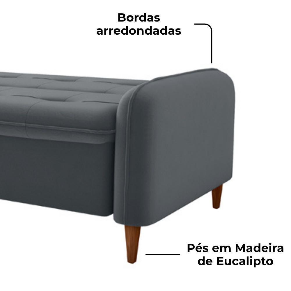 Sofa Cama 2 Lugares 206cm Donna Veludo E425 Milani Store Cinza - 5