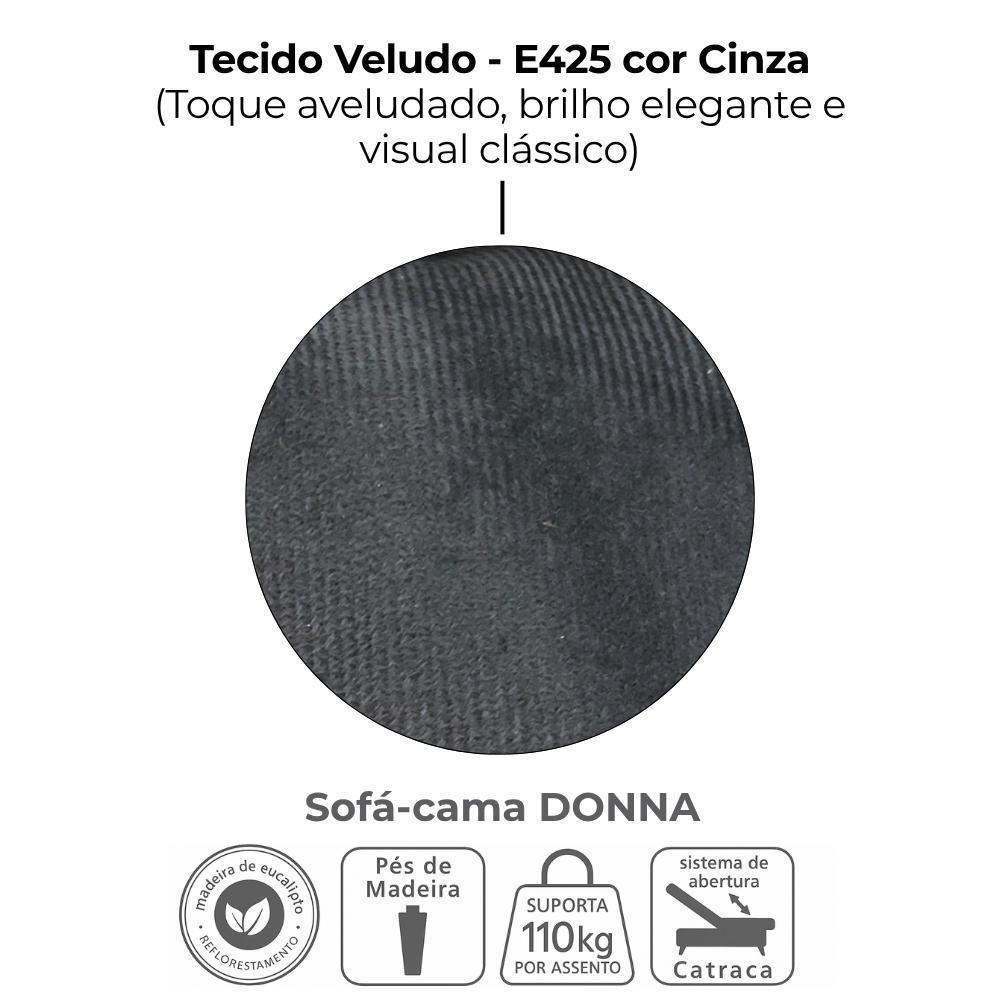 Sofa Cama 2 Lugares 206cm Donna Veludo E425 Milani Store Cinza - 7