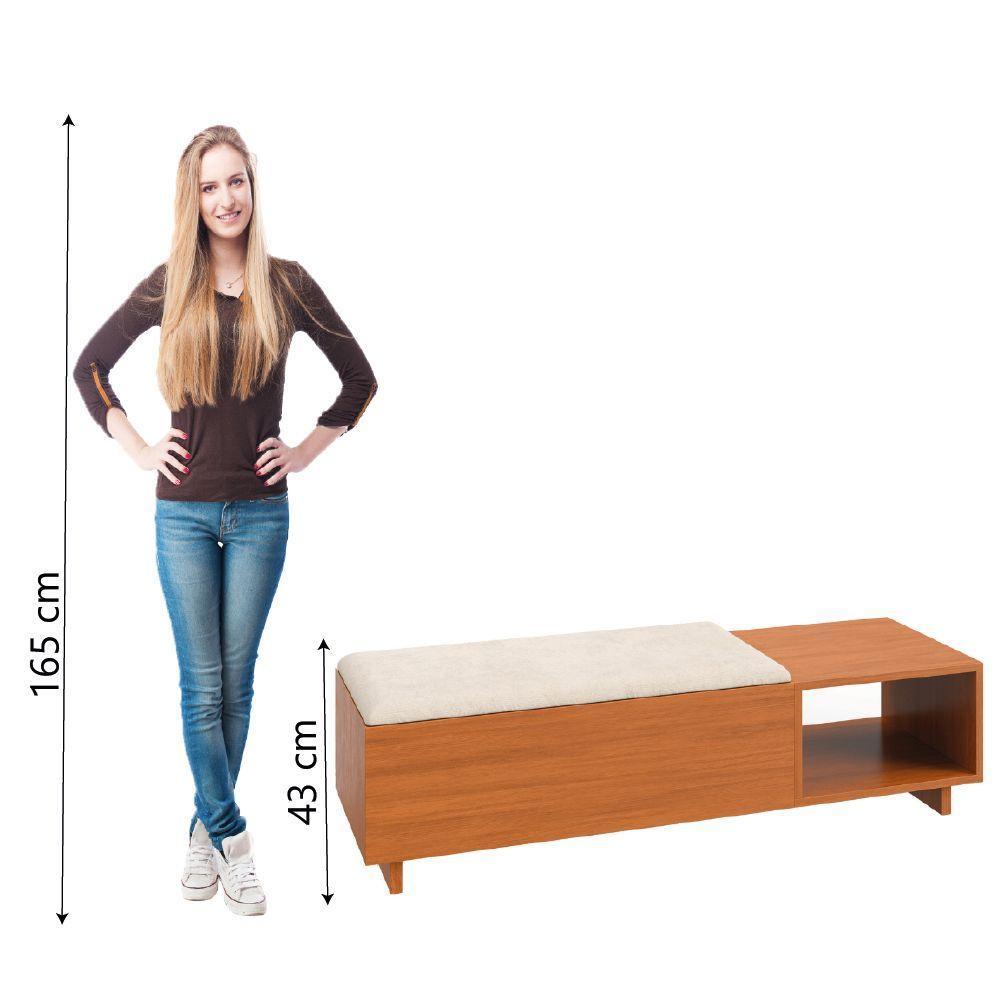 Calçadeira Com Baú Para Quarto Casal Veludo Malaga Madeirado / Off White Dobuê - 5