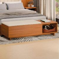 Calçadeira Com Baú Para Quarto Casal Veludo Malaga Madeirado / Off White Dobuê - 2