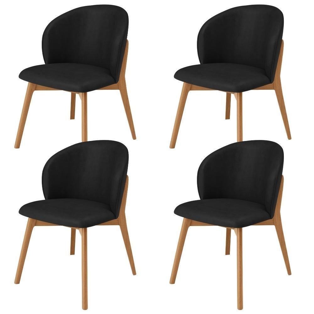 Kit 04 Cadeiras De Jantar E Estar Living Estofada Mia L02 Couríssimo Preto - Lyam Decor - 1