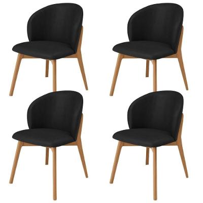 Kit 04 Cadeiras De Jantar E Estar Living Estofada Mia L02 Couríssimo Preto - Lyam Decor