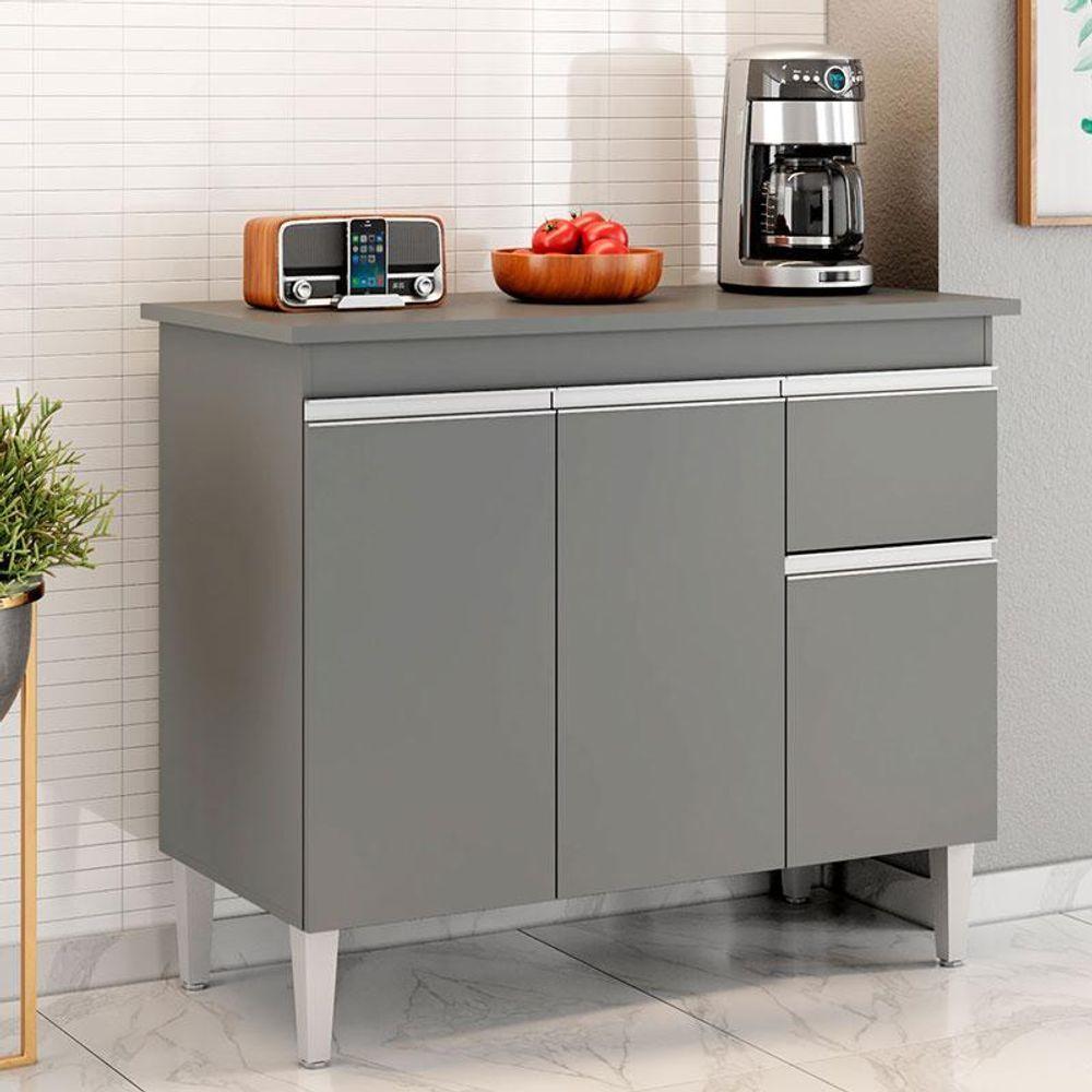 Balcão De Cozinha Ambiente Tatiane Com Tampo 100cm Cinza Fosco - Ajl - 1