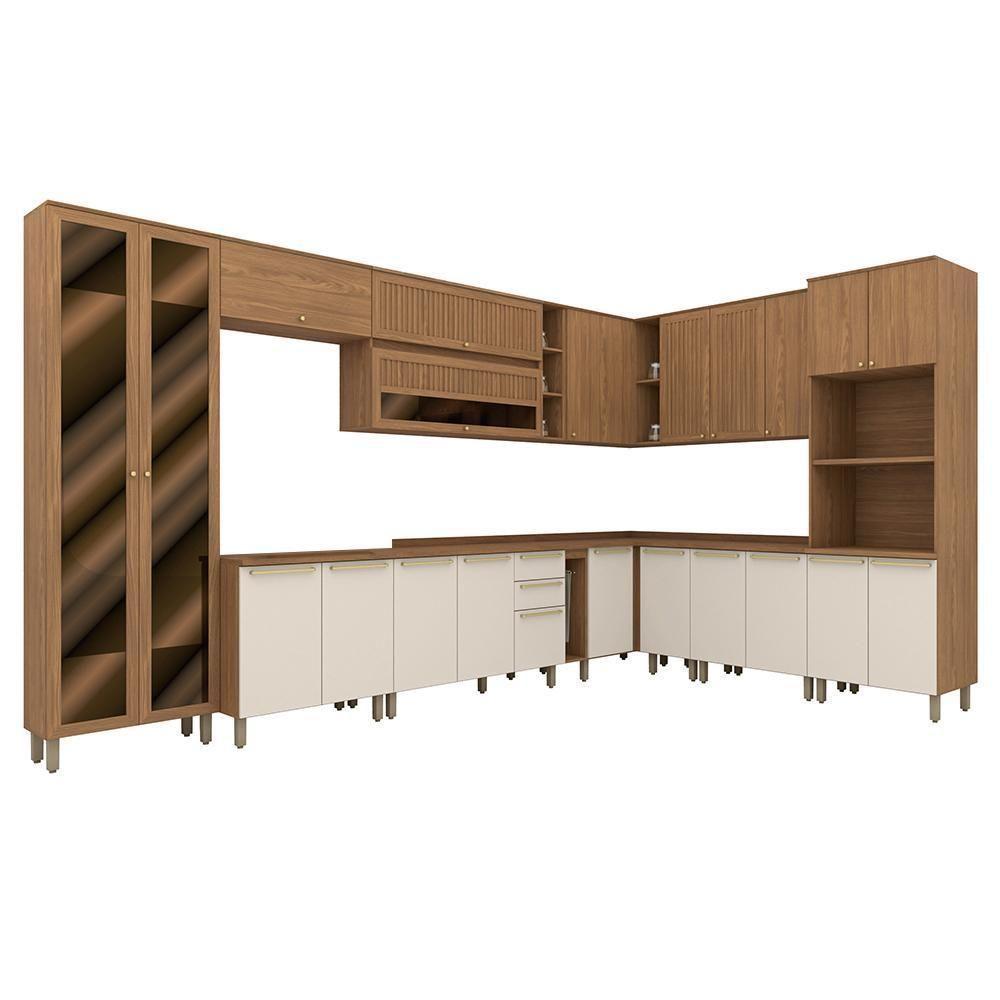 Cozinha Modulada Requinte 14 Peças Com Cristaleira Nature/areia - Móveis Henn Nature/areia - 1