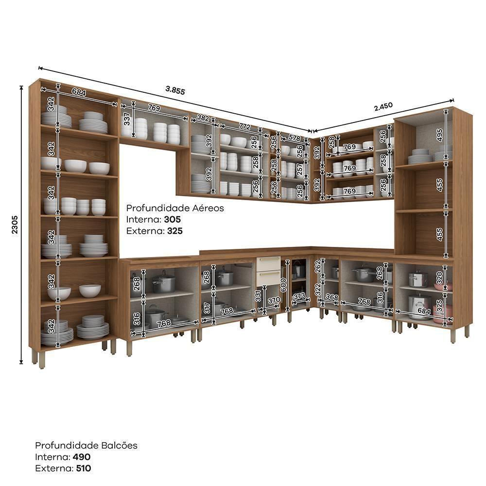 Cozinha Modulada Requinte 14 Peças Com Cristaleira Nature/areia - Móveis Henn Nature/areia - 2