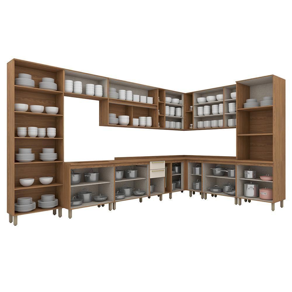 Cozinha Modulada Requinte 14 Peças Com Cristaleira Nature/areia - Móveis Henn Nature/areia - 3