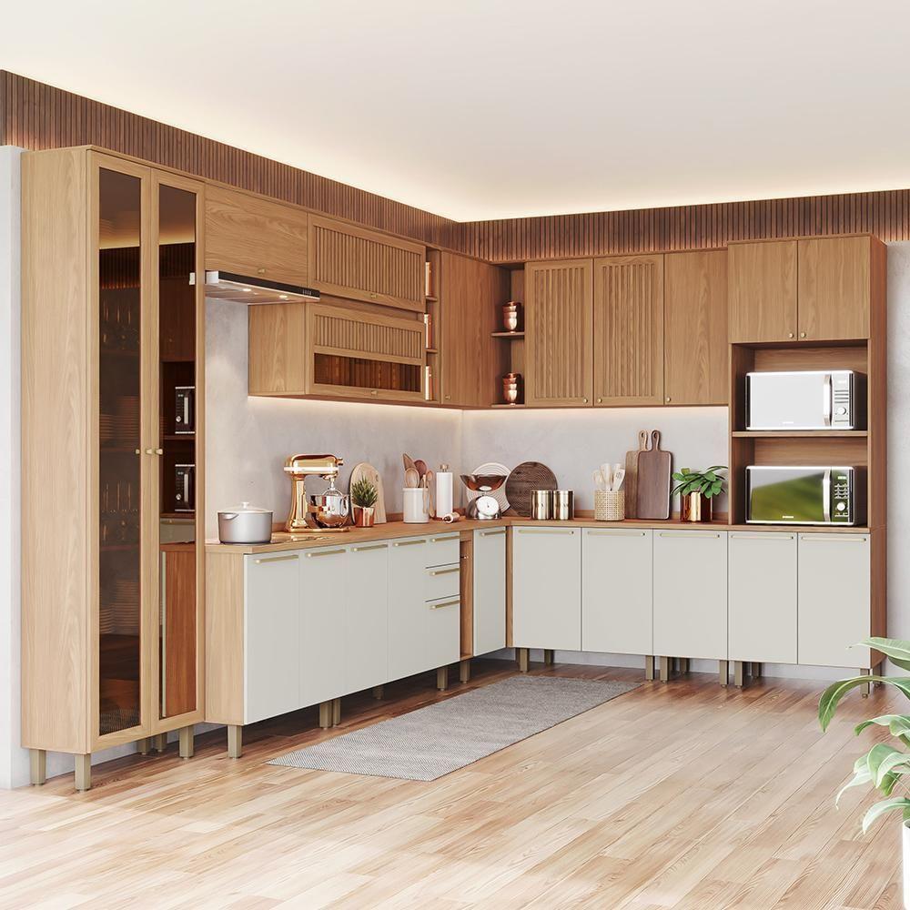 Cozinha Modulada Requinte 14 Peças Com Cristaleira Nature/areia - Móveis Henn Nature/areia - 7