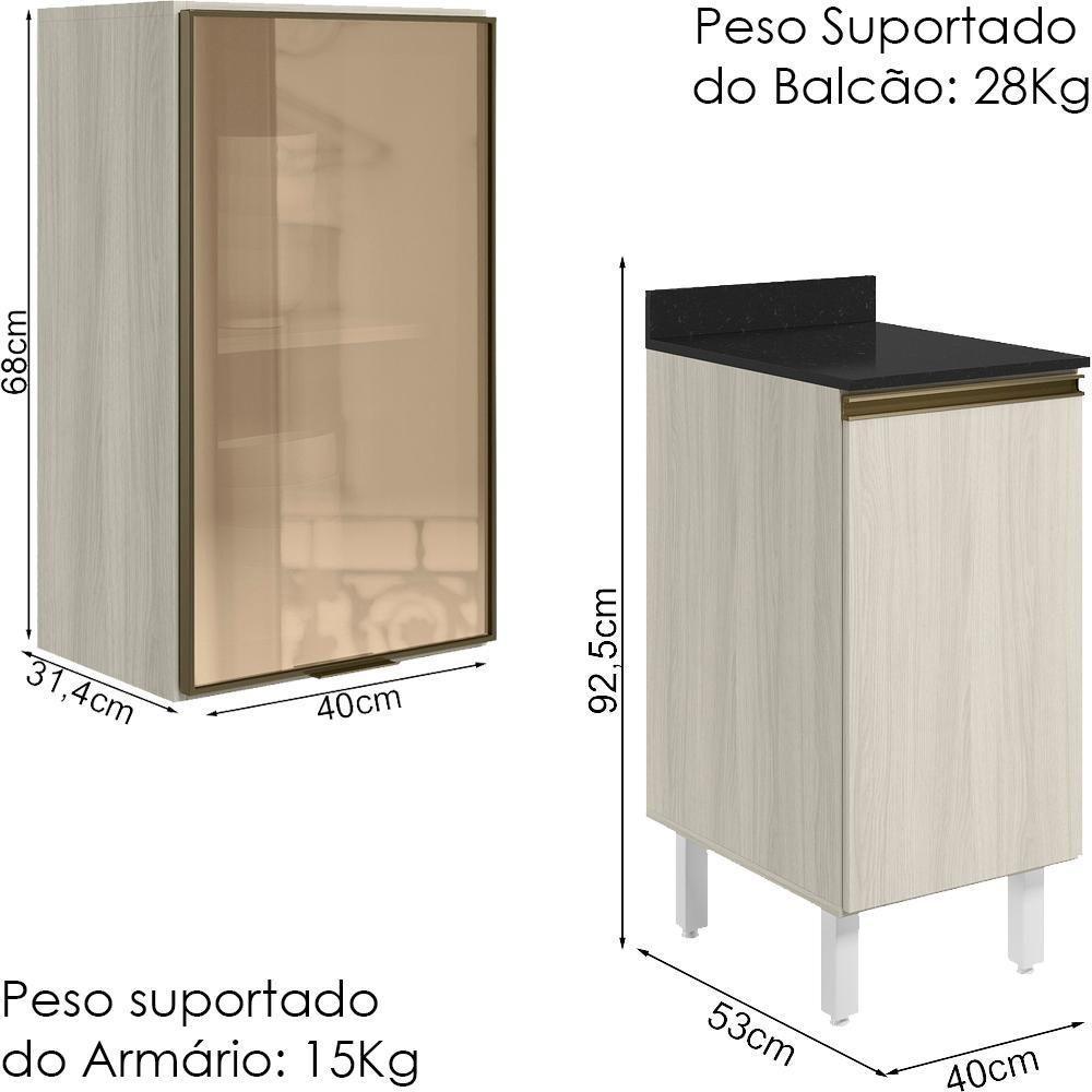 Armario Aereo Balcao 1p Vidro 40cm Mdf Kali Nicioli Bianco Toq - 10