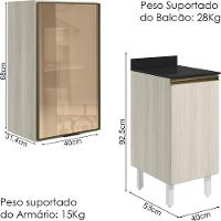 Armario Aereo Balcao 1p Vidro 40cm Mdf Kali Nicioli Bianco Toq - 10