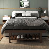 Banco Em Madeira Almofadado Com Sapateira Preto - 2