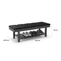 Banco Em Madeira Almofadado Com Sapateira Preto - 5