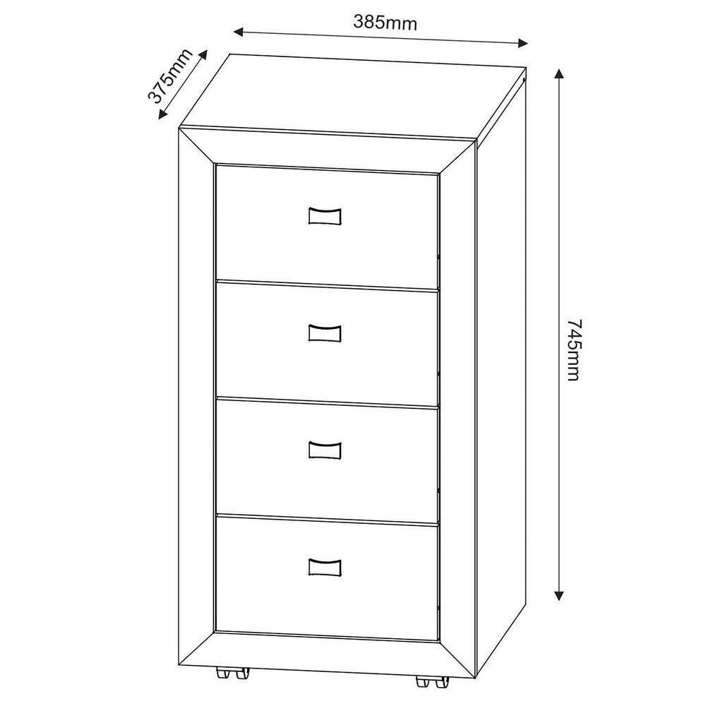 Gaveteiro Para Escritório 4 Gavetas Com Rodízios Amêndoa - 3