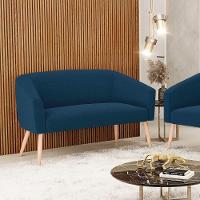 Sofá 2 Lugares Namoradeira Pé Palito Natural Stella Bouclê Azul D03 - D'rossi - 1