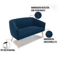 Sofá 2 Lugares Namoradeira Pé Palito Natural Stella Bouclê Azul D03 - D'rossi - 2