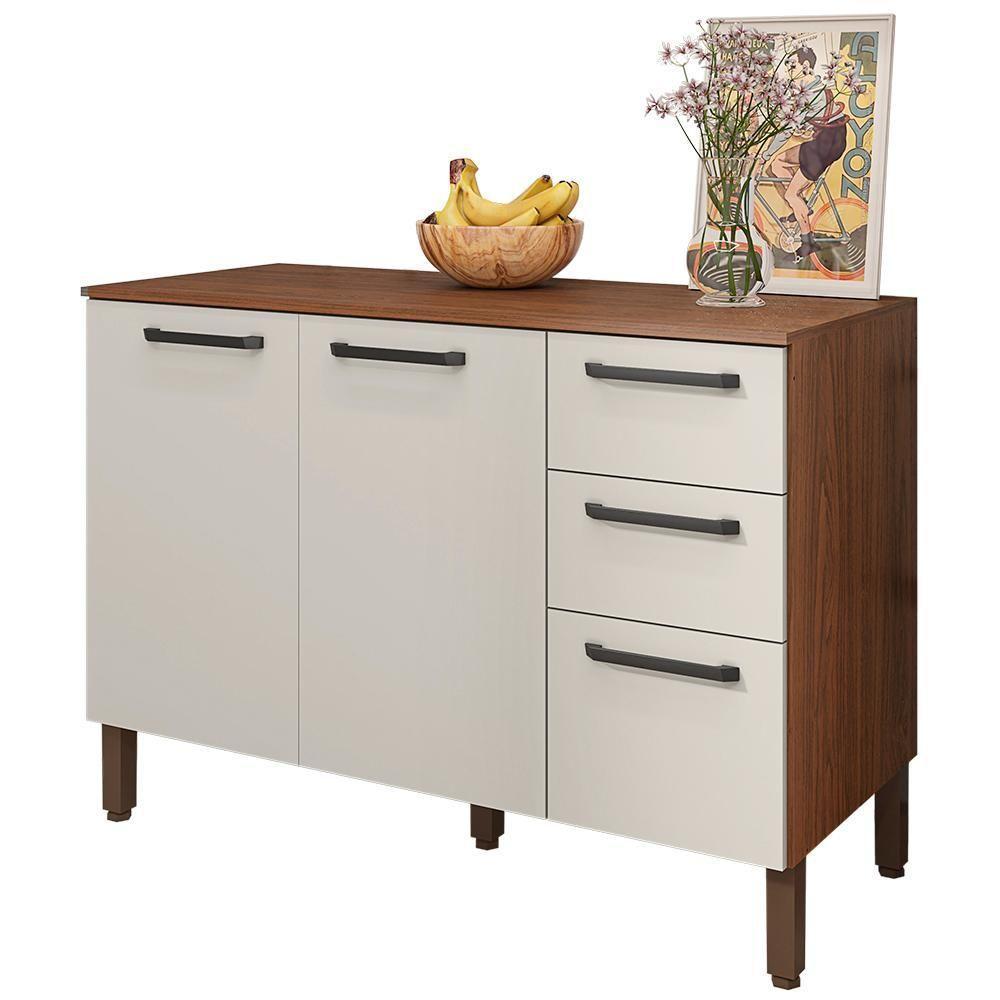 Balcao Com Tampo 3 Portas 2 Gavetas 120 Cm Mad Versalhes Ktp Nogueira Off White - 1