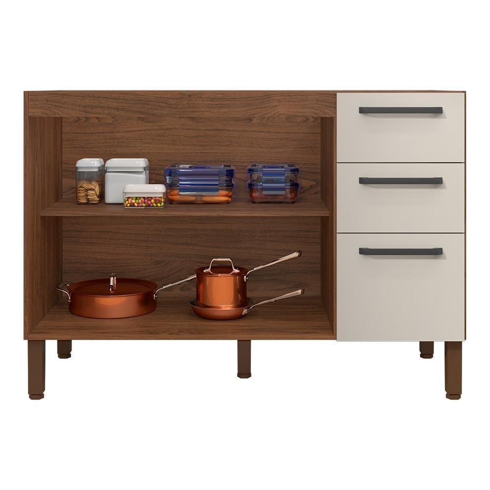 Balcao Com Tampo 3 Portas 2 Gavetas 120 Cm Mad Versalhes Ktp Nogueira Off White - 6