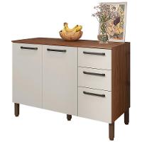 Balcao Com Tampo 3 Portas 2 Gavetas 120 Cm Mad Versalhes Ktp Nogueira Off White - 1