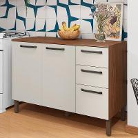 Balcao Com Tampo 3 Portas 2 Gavetas 120 Cm Mad Versalhes Ktp Nogueira Off White - 2