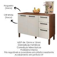 Balcao Com Tampo 3 Portas 2 Gavetas 120 Cm Mad Versalhes Ktp Nogueira Off White