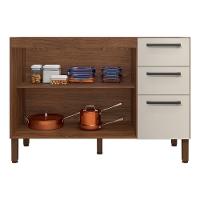 Balcao Com Tampo 3 Portas 2 Gavetas 120 Cm Mad Versalhes Ktp Nogueira Off White - 6