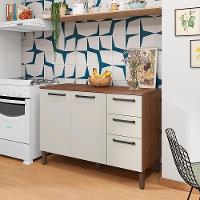 Balcao Com Tampo 3 Portas 2 Gavetas 120 Cm Mad Versalhes Ktp Nogueira Off White - 7