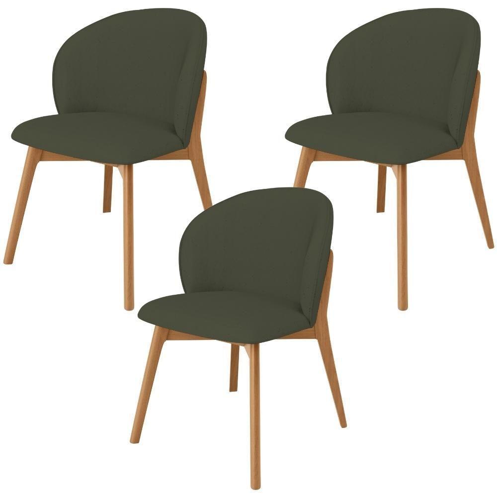 Kit 03 Cadeiras De Jantar E Estar Living Estofada Mia L02 Linho Verde Musgo - Lyam Decor - 1