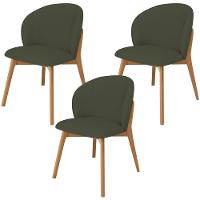 Kit 03 Cadeiras De Jantar E Estar Living Estofada Mia L02 Linho Verde Musgo - Lyam Decor - 1