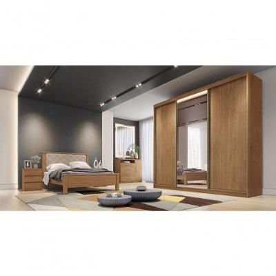 Guarda Roupa Casal Diamond 3 Portas Correr 8 Gavetas Cumaru MDF Móveis Novo Horizonte