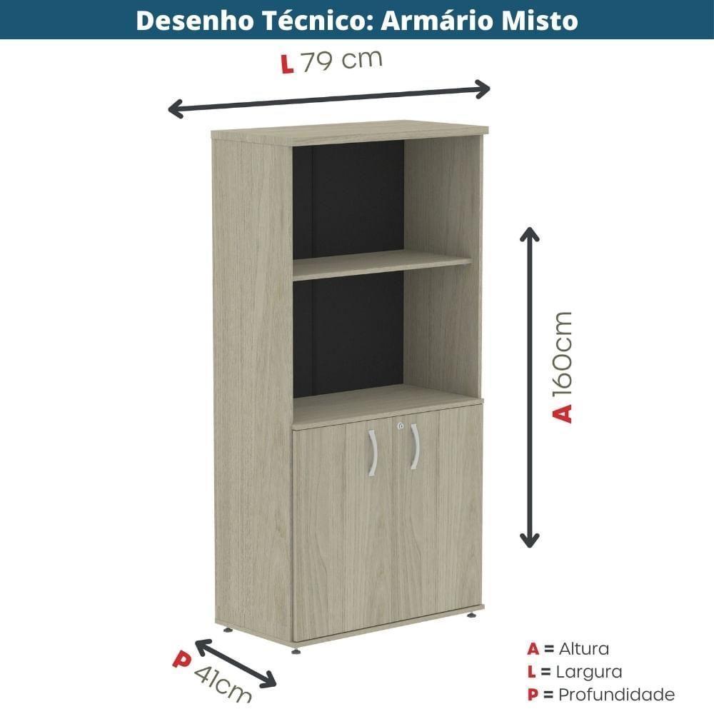 Armário Misto P25 Pandin 80 Cm (largura) Em Mdp Cor Castanheira Natural Com 2 Portas E 3 Prateleiras - 10
