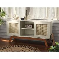 Rack Buffet Com Duas Porta De Correr Bali Pés Em Madeira Off White - 1