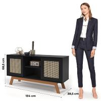 Rack Buffet Com Duas Porta De Correr Bali Pés Em Madeira Preto - 4