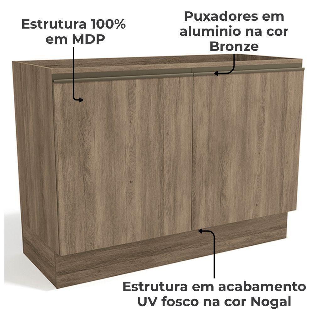 Balcao Pia Sem Tampo 2 Portas 120 Cm Mdp Maxxi G745 Kappesberg Nogal - 3