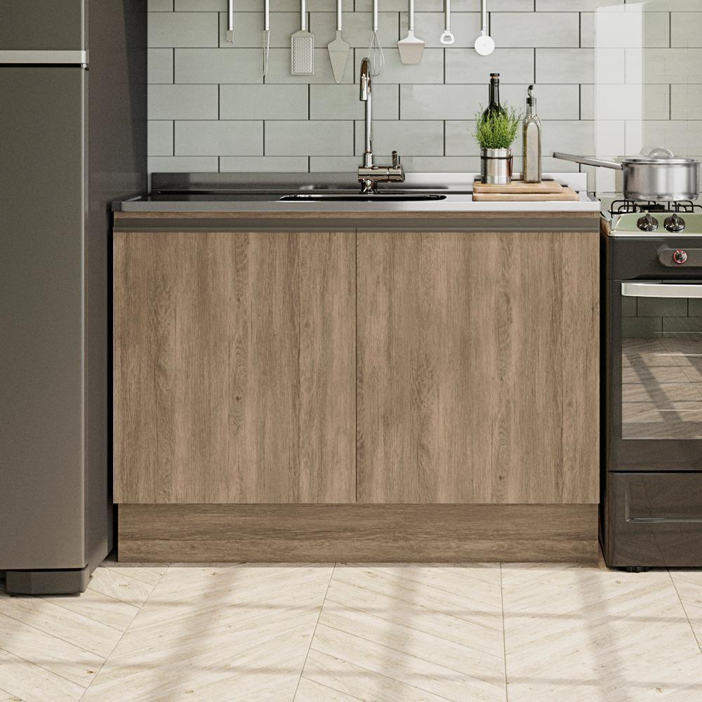 Balcao Pia Sem Tampo 2 Portas 120 Cm Mdp Maxxi G745 Kappesberg Nogal - 7