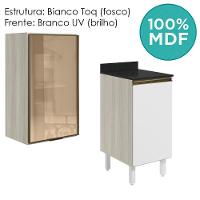 Armario Aereo Balcao 1p Vidro 40cm Mdf Kali Nicioli Bianco Toq Branco Uv