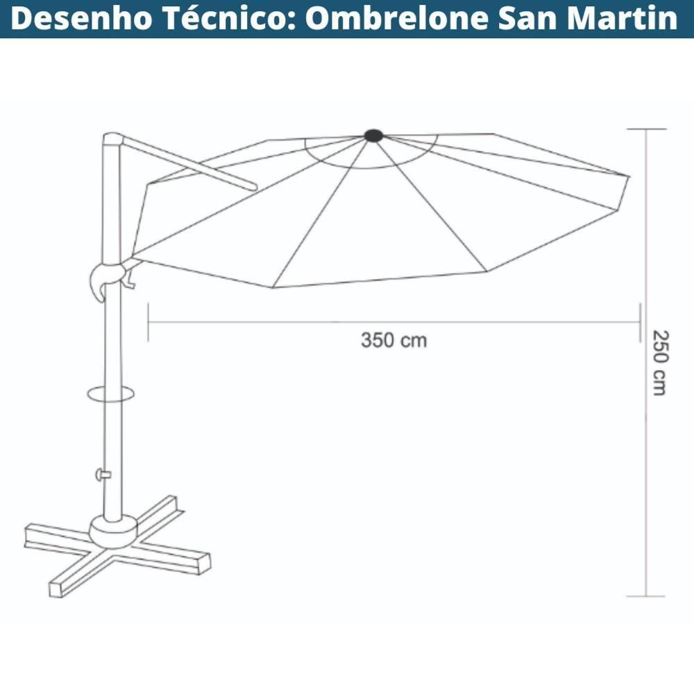 Ombrelone Lateral Com Base Cruz Hdpe San Martin Rivatti 350 Cm (larg) Alumínio Poliéster Fendi - 4
