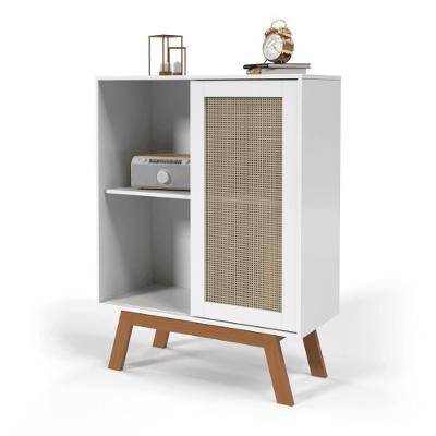 Balcao Alto Aparador Buffet Com Porta De Correr Bali Pés Em Madeira Branco