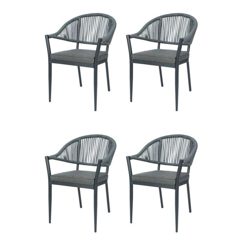 Kit 4 Cadeiras Empilhável Amalfi Caraíva Fratini Alumínio Encosto Trama Corda Náutica Almofada Grafite - 1