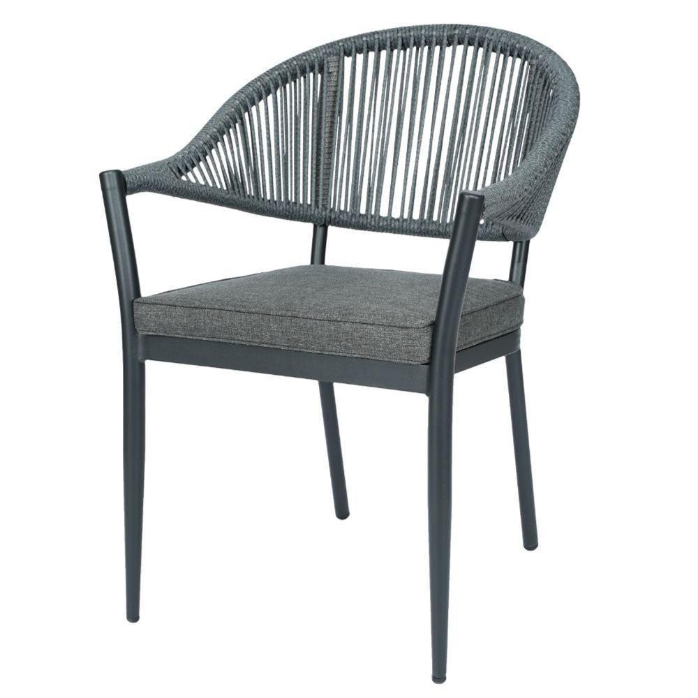 Kit 4 Cadeiras Empilhável Amalfi Caraíva Fratini Alumínio Encosto Trama Corda Náutica Almofada Grafite - 2