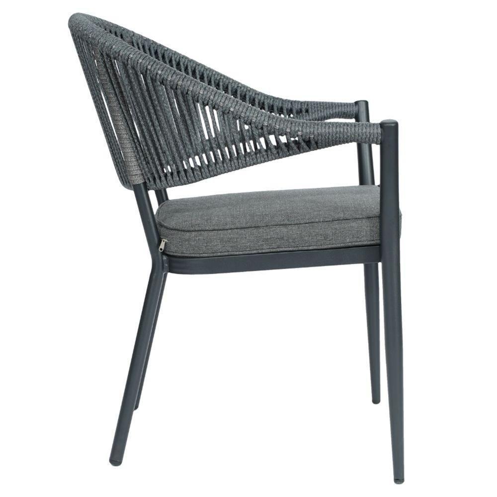 Kit 4 Cadeiras Empilhável Amalfi Caraíva Fratini Alumínio Encosto Trama Corda Náutica Almofada Grafite - 4