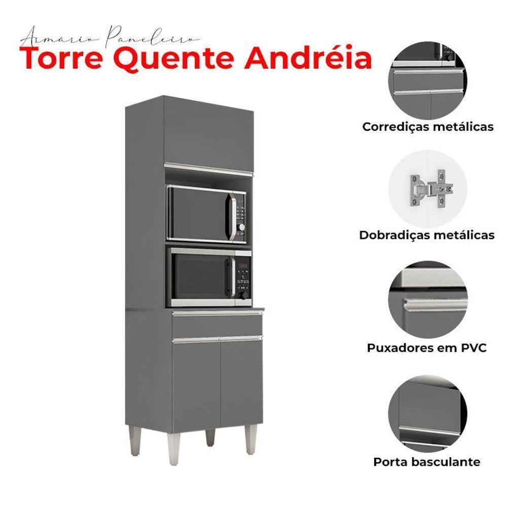 Armário Paneleiro Torre Quente 2 Fornos Andréia Cinza Fosco - Ajl - 4