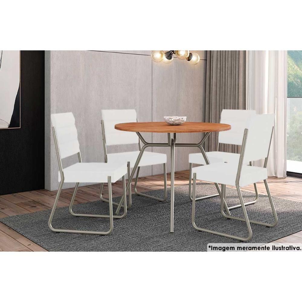 Sala De Jantar 1588 Aço C- Tampo 100cm E 4 Cadeiras 1736 Branco-prata Carraro - 1