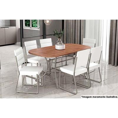 Sala De Jantar 1547 Aço C- Tampo 160x90cm E 6 Cadeiras 1736 Branco-prata Carraro