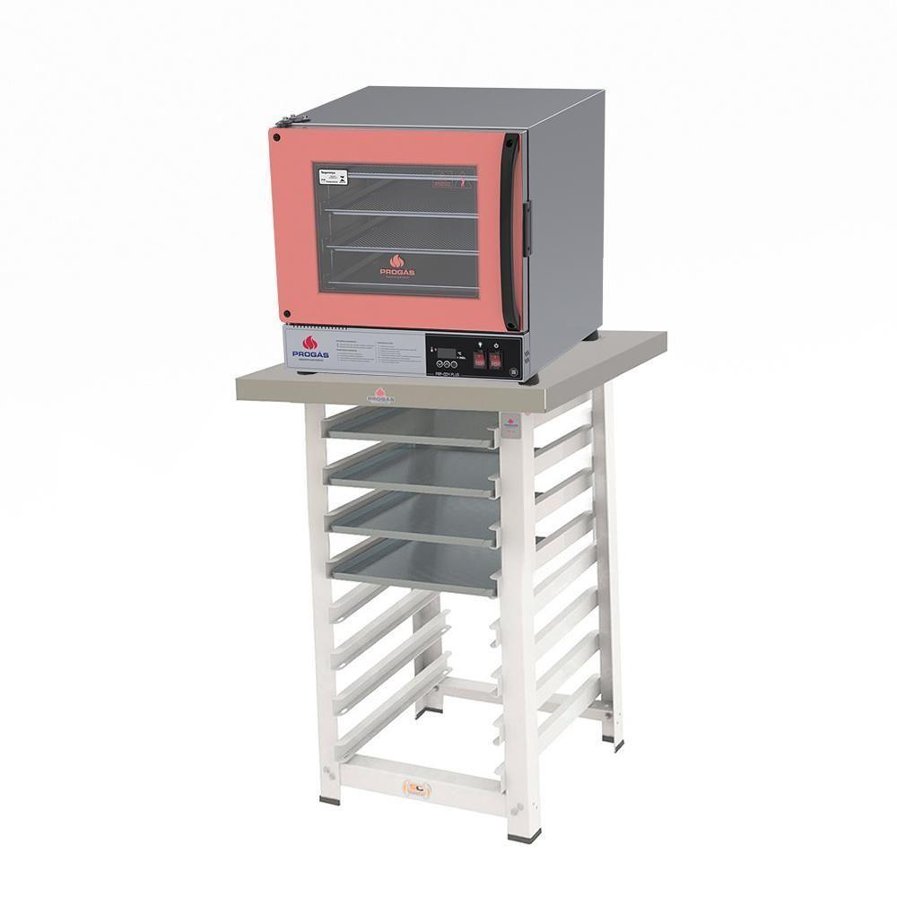Kit Progás Forno Turbo Elétrico Prp-004 Plus 220V Rosa + Bancada Mes-004 + 4 Assadeiras 220V - 1